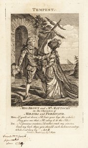 Miss Ann Brown en Mr George Mattocks in de rollen van Miranda en Ferdinand in een operaversie van William Shakespeare