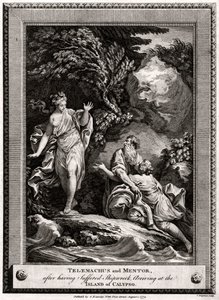 Telemachus en Mentor, na een schipbreuk, arriveren op het eiland Calypso, 1774 door Charles Grignion