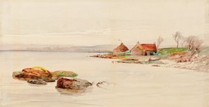 Kustscène met huisjes door Charles Gustav Louis Phillips
