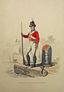 Een soldaat van de koninklijke mariniers, gegraveerd door Joseph Constantine Stadler, gepubliceerd 1815 door Charles Hamilton Smith