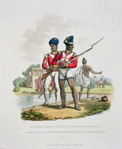 Inheemse troepen in dienst van de Oost-Indische Compagnie: een sergeant en een grenadier sepoy van het Bengaalse leger, gegraveerd door Joseph Constantine Stadler, 1815