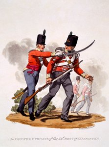 Uniform van officier en soldaat van het 52e regiment lichte infanterie, gegraveerd door Joseph Constantine Stadler