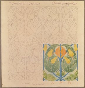 Omar, ontwerp voor een zijde- en wol dubbelweefsel, 1898 door Charles Harrison Townsend