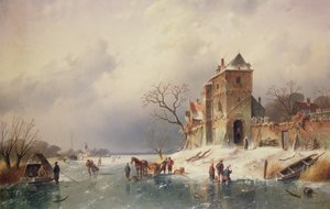 Bevroren winterscène door Charles Henri Joseph Leickert
