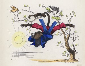 Aap hangt aan een boom met zijn staart door Charles Henry (after) Bennett