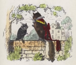 Twee katten op een tuinmuur door Charles Henry (after) Bennett