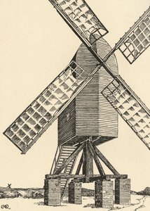 Een middeleeuwse windmolen, 1931 door Charles Henry Bourne Quennell