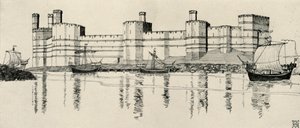 Exterieur van Caernarvon Castle, Noord-Wales, 1931 door Charles Henry Bourne Quennell