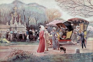 Bedevaart in Bretonse Calvarieberg - prenten uit het begin van de 20e eeuw door Charles Henri Terre door Charles Henry Tenre