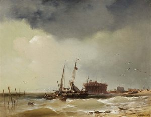 Vissersboten landen op een strand