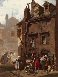 Duits: Markttreiben in einer mittelalterlichen Stadt Marktdag in een middeleeuwse stad