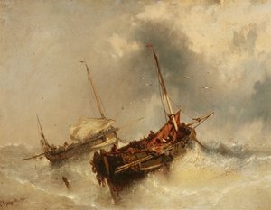 Duits: Zwei Segelschiffe auf stürmischer See Twee boten op de stormachtige zee