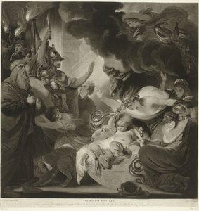 Hercules wurgt in zijn wieg de twee slangen door Charles Howard Hodges