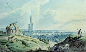 Een Uitzicht op Norwich, vanaf Mouseshold Hill, nabij de Ruïnes van Ketts Castle door Charles, II Catton