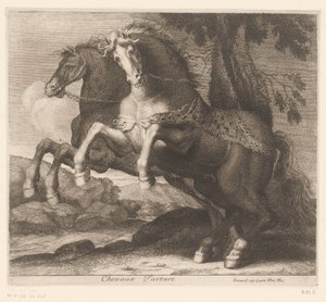 Steigerende paarden door Charles II Errard (attributed to)