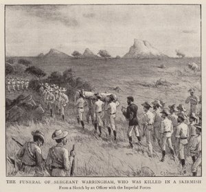 De begrafenis van Sergeant Warringham, die werd gedood in een schermutseling (gravure) door Charles J. (after) Staniland