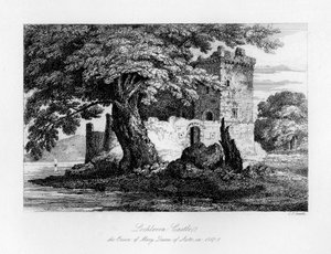 Kasteel Lochleven, Schotland, de gevangenis van Mary, Queen of Scots, 1840