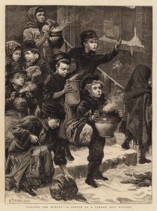 De hongerigen voeden, een schets in een Londense gaarkeuken door Charles J. Staniland