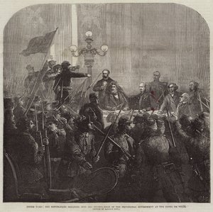 Binnen Parijs, Rode Republikeinen breken in de Raadskamer van de Voorlopige Regering in het Hotel De Ville door Charles J. Staniland