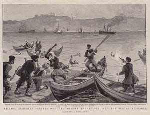 Het doden van Armeense dragers die zichzelf in de zee hadden geworpen bij Stamboul door Charles J. Staniland