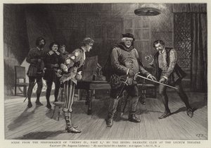 Scène uit de uitvoering van Henry IV, deel I, door de Irving Dramatic Club in het Lyceum Theatre door Charles J. Staniland
