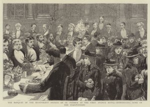 Het Banket van de Welwillende Vereniging van St. Patrick in het First Avenue Hotel, met enkele van de Prijswinnaars door Charles J. Staniland