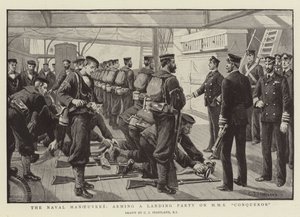 De Marine Manoeuvres, een Landingspartij bewapenen op HMS Conqueror