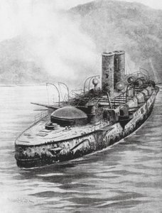 De Spaanse gepantserde kruiser Oquendo na de zeeslag van 1898 door Charles John de (after) Lacy