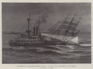 Het Zinken van een Volledig Getuigde Koopvaardijschip van 1400 Ton door HMS Sanspareil bij de Lizard door Charles John de Lacy