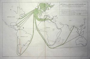 Kaart die de export van kolen uit de Britse eilanden in 1850 toont door Charles Joseph Minard