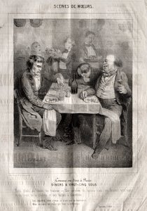 Scènes de moeurs: Comme ou dine à Paris. Diners a vingt-cing sous. Trois plates au choix du traiteur door Charles Joseph Traviès de Villers