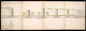 Ontwerpen van de geplande brug over de rivier de Theems in Londen door Charles Labelye