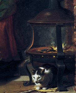 Kat onder brandende vuurpot (detail)