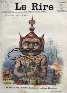 Theophile Delcasse (1852-1923), Franse politicus - Le Gotha du Laughs, No. XXXVI, M. Delcasse, Siamese Minister van Buitenlandse Zaken - Cartoon door Charles Leandre - (6 december 1902) door Charles Leandre