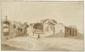 Gezicht op de Thermen van Diocletianus te Rome door Charles Louis Clerisseau