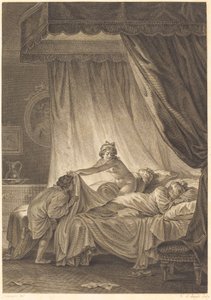 Joconde: Het Bed door Charles Louis Lingée after Jean Honoré Fragonard