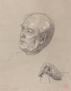 Hoofd en hand van een man die dobbelstenen gooit door Charles Louis Lucien Muller