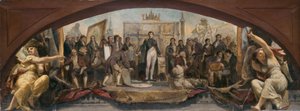 Schets voor het Denon Paviljoen in het Louvre: Les quatre âges artistiques de la France - Présentation des plans à Napoléon, ca. 1864 door Charles Louis Lucien Muller