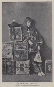 Xie Kitchin als een Chinees (zwart-wit foto) door Charles Lutwidge Dodgson