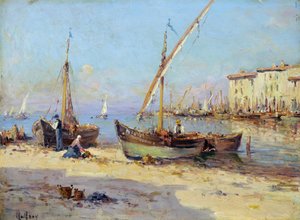 Uitzicht op Martigues. Schilderij door Charles Malfroy (1862-1918). Olie op hout. Dim: 29,5x40cm. Verplichte vermelding: Collectie Fondation Regards de Provence, Marseille door Charles Malfroy