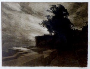 Frans:  Le Vent - behoort tot een serie van 9 lithografieën genaamd Cantique des créatures door Charles Marie Dulac