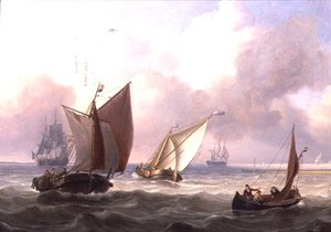 Nederlandse Pinks in een Zwelling bij een Steiger door Charles Martin Powell