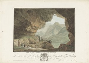 Gezicht op een landschap vanuit de Grot van de Draak door Charles Melchior Descourtis