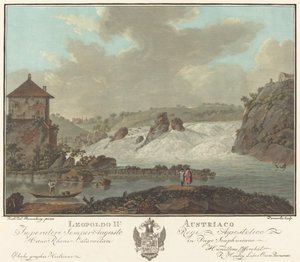 Watervallen van Schaffhausen door Charles Melchior Descourtis after Friedrich Rosenberg after Johann Heinrich Troll