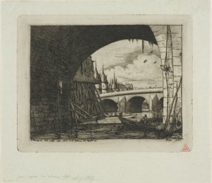 Een boog van de Pont Notre-Dame, Parijs