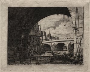 Etsen van Parijs: Een Boog van de Notre Dame Brug door Charles Meryon