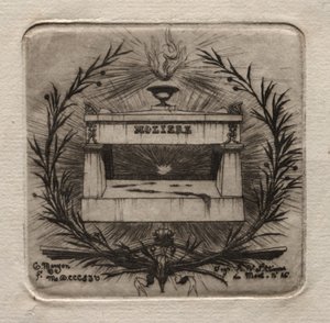 Etsen van Parijs: Graf van Molière op Père Lachaise Begraafplaats, 1854 door Charles Meryon