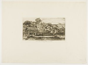 Inheemse schuren en hutten bij Akaroa, Banks