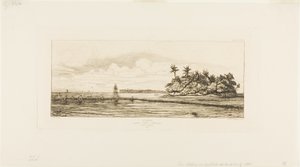 Oceanië: Vissen, nabij eilanden met palmen in de Uea of Wallis Groep, 1845 door Charles Meryon