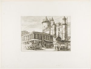 Het Grand Châtelet, Parijs, ca. 1780, naar een eerdere tekening door Charles Meryon